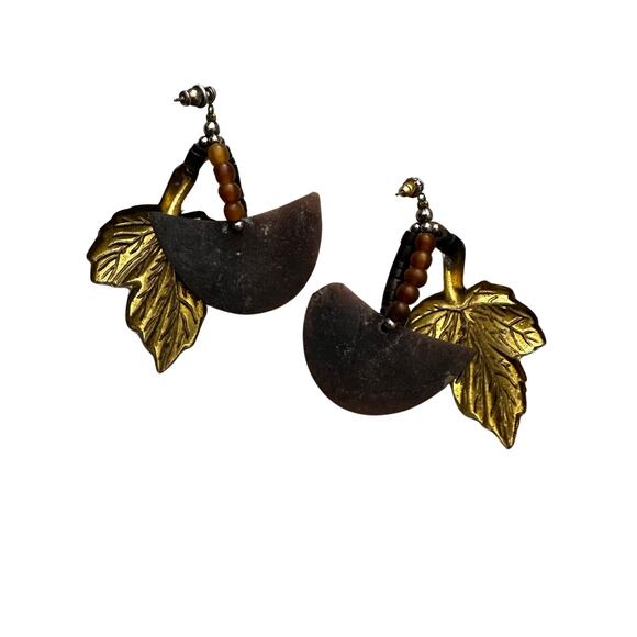 Vintage Leaf Mixed Media Post Dangle Earrings - Picture 5 of 7